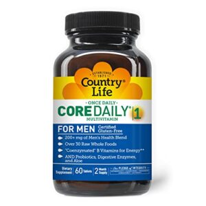 Country Life Core Daily-1, 6-in-1 Vegetarian Mens Multivitamins with Coenzymated B Vitamins for Energy, Immune Support, Over 30 Raw Whole Foods, 60 Tablets - Image 1