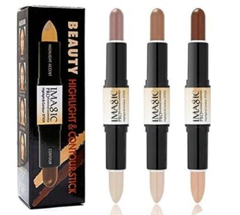 CCbeauty 3pcs 2-IN-1 Matte Contour Highlighter Kit with Blush, Cream Dual-End Highlight Bronzer Concealer Blusher Stick for Cheeks & Lip,Eye, Long Lasting Contouring Face Shaping Makeup, Light-Medium