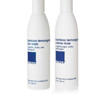 LATHER Bamboo Lemongrass Shampoo & Conditioner Set – Gentle Daily Moisturizing Shampoo & Hair Detangler Conditioner for All Hair Types – Lightweight, Non-Greasy, Sulfate Free – 8 Fl Oz Bottles
