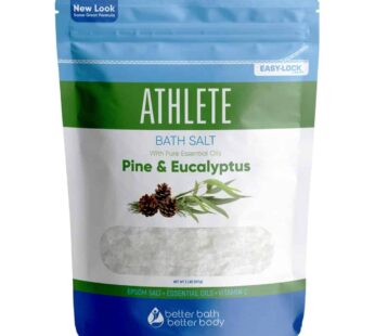 Athlete Bath Salt 32 Ounces Epsom Salt with Natural Lavender, Pine, Peppermint and Eucalyptus Essential Oils Plus Vitamin C in BPA Free Pouch with Easy Press-Lock Seal