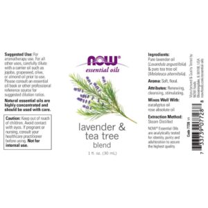 NOW Essential Oils, Lavender & Tea Tree Oil, Stimulating Aromatherapy Scent, Blend of Pure Lavender Oil and Pure Tea Tree Oil, Vegan, Child Resistant Cap, 1-Ounce - Image 2