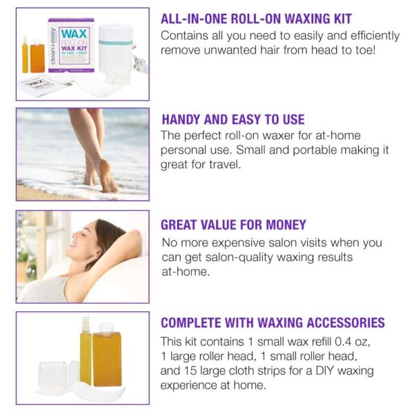 Clean + Easy Personal Roll-On Waxer Kit Set Easy Hair Removal At Home Waxing Machine Device (120V) - Image 5