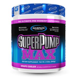 Gaspari Nutrition SuperPump MAX, The Ultimate Pre Workout Powder, Sustained Energy Preworkout, Nitric Oxide Booster, Muscle Growth, Recovery & Replenishes Electrolytes (40 Serving, Grape Cooler) - Image 1