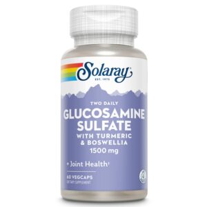 SOLARAY Glucosamine Sulfate 1500mg, Healthy Joint Support Supplement, Powerful Connective Tissue and Joint Health Formula with Turmeric & Boswellia, 60-Day Money Back Guarantee, 30 Serv, 60 VegCaps - Image 1