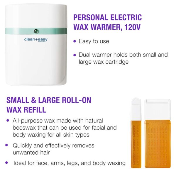 Clean + Easy Personal Roll-On Waxer Kit Set Easy Hair Removal At Home Waxing Machine Device (120V) - Image 4