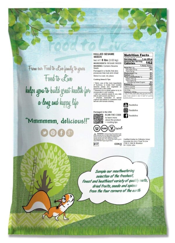 Hulled Sesame Seeds, 8 Pounds ? Non-GMO Verified, Whole Raw White Sesame Seeds, Kosher and Vegan, Unroasted, Bulk Sesame. High in Magnesium, Iron, and Calcium. Perfect for Tahini Paste - Image 2