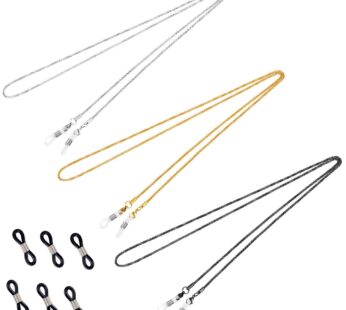 Whaline 3 Pieces Eyeglasses Chain Sunglass Neck Strap Holder with 6 Pcs Adjustable Rubber Ends Connectors (Silver Golden Black)