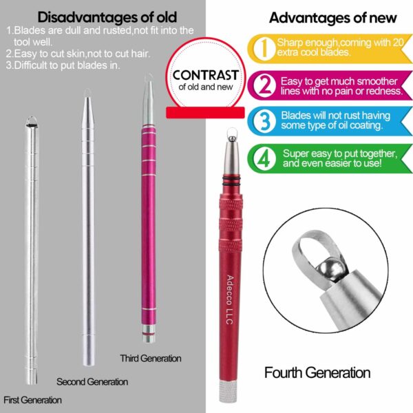 AHIER Hair Razor Pen, Hair Tattoo Trim Styling Face Eyebrow Shaping Device, Engraved Pen with 20 Blades, DIY Hair Styling Eyebrows Beards Razor Tool (pen with blade) - Image 3