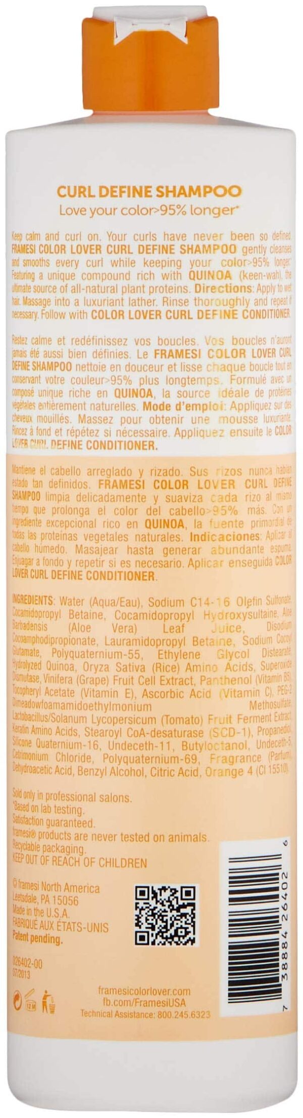 Framesi Color Lover Curl Define Shampoo, 16.9 fl oz, Shampoo for Curly Hair with Quinoa and Aloe Vera, Color Treated Hair - Image 2
