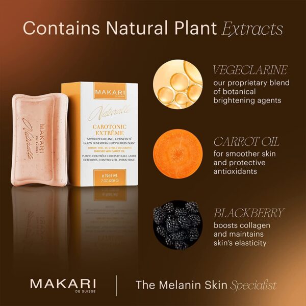 Makari Naturalle Carotonic Extreme Toning Soap | Skin Illuminating and Oil-Controlling Bar | Prevents Breakouts | Promotes Even Skin Tone | For Combination, Oily, and Acne-Prone Skin (7oz) - Image 4