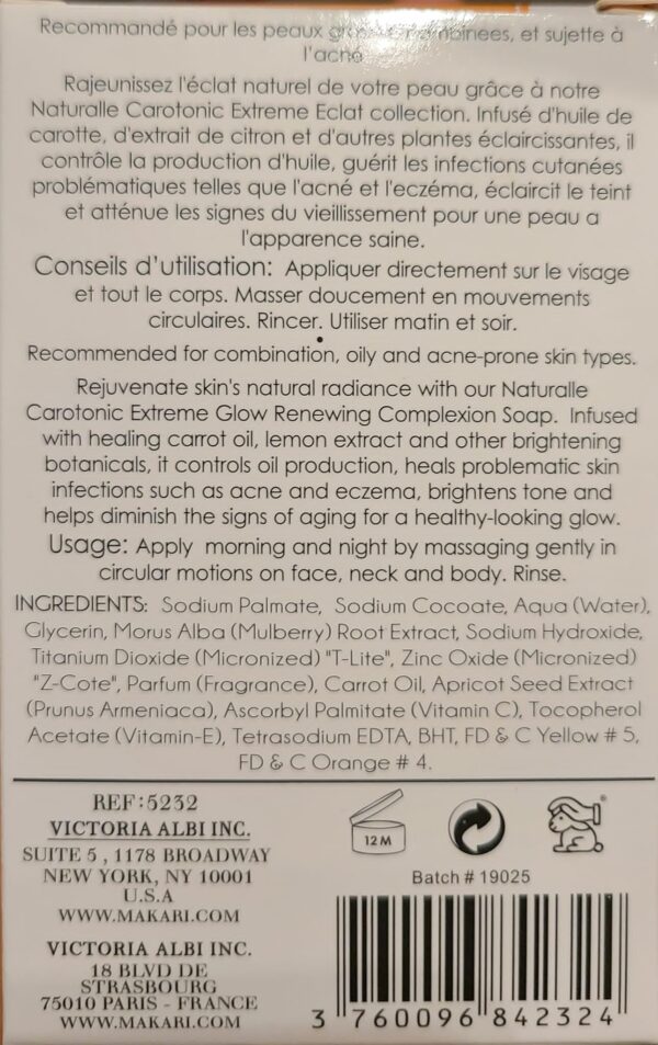 Makari Naturalle Carotonic Extreme Toning Soap | Skin Illuminating and Oil-Controlling Bar | Prevents Breakouts | Promotes Even Skin Tone | For Combination, Oily, and Acne-Prone Skin (7oz) - Image 8