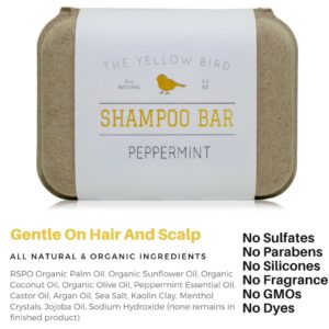 The Yellow Bird Peppermint Shampoo Bar Soap. Sulfate Free. Natural and Organic Ingredients. Anti Dandruff, Itchy Scalp, Psoriasis. Includes Conditioning Argan and Jojoba Oils. - Image 4