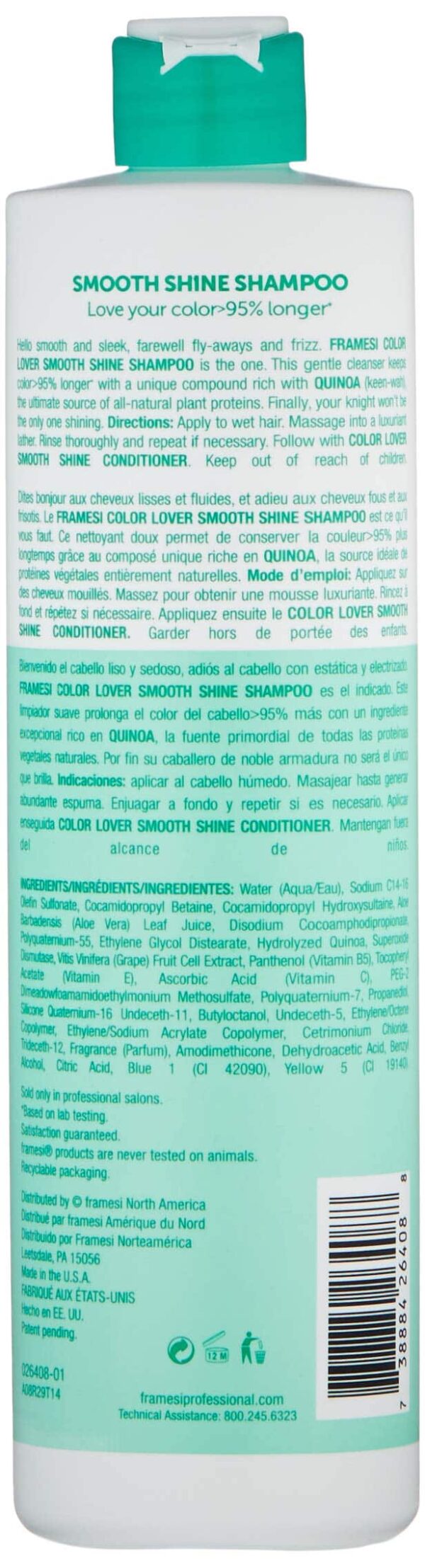 FRAMESI Smooth Shine Sulfate Free Shampoo for Color Treated Hair, 16.9 Fl Oz - Image 2