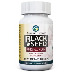 Amazing Herbs Whole Spectrum Black Seed Original Plain, Vegetarian Capsules - Gluten Free, Non GMO, Cold Pressed Nigella Sativa Aids in Digestive Health - 100 Count, 475mg - Image 1