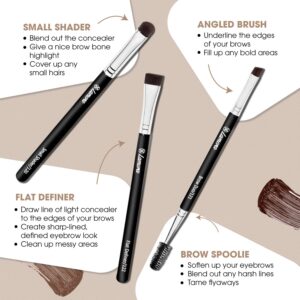 Eyebrow Brush - Duo Eye Brow Spoolie - Angled Eyeshadow Eyeliner - Precision Flat Definer - Small Shader - 3 Piece Makeup Brush Set - Cruelty Free Synthetic Bristles - Image 4