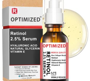 Retinol Serum 2.5% with Hyaluronic Acid, Glycerin, Vitamin E – Reduce Wrinkles, Fine Lines, Even Skin Tone, Sun Spots, Age Spots – Boost Collagen Production 1 fl oz – OPTIMIZED LAB Guaranteed