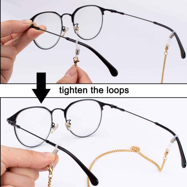 Whaline 3 Pieces Eyeglasses Chain Sunglass Neck Strap Holder with 6 Pcs Adjustable Rubber Ends Connectors (Silver Golden Black) - Image 6