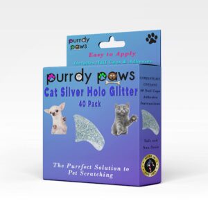 Purrdy Paws 40 Pack Soft Nail Caps for Cat Claws Silver Holographic Glitter Medium - Image 1