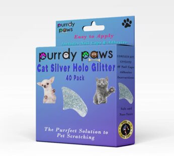 Purrdy Paws 40 Pack Soft Nail Caps for Cat Claws Silver Holographic Glitter Medium