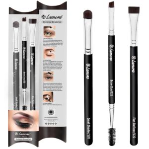 Eyebrow Brush - Duo Eye Brow Spoolie - Angled Eyeshadow Eyeliner - Precision Flat Definer - Small Shader - 3 Piece Makeup Brush Set - Cruelty Free Synthetic Bristles - Image 1