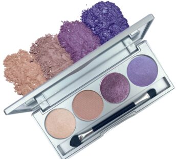 Honeybee Gardens Quad Eye Shadow Compact in Moon & Stars, Pale Pink, Deep Purple Shades, Refillable & Customizable, Vegan, 4 Pack 26mm Pans