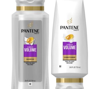 Pantene Volumizing Shampoo and Sulfate Free Conditioner for Fine Hair, Sheer Volume, 25.4 Fl Oz (Pack of 2)