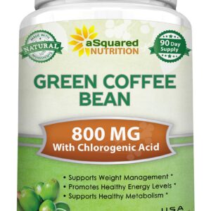 aSquared Nutrition Natural Green Coffee Bean Formula-180 Capsules-Max Strength GCA Antioxidant Cleanse for Pure Weight Loss, 800mg per Pill-Chlorogenic Acid-1600mg Daily Supplement, Healthy Fat Burner - Image 1