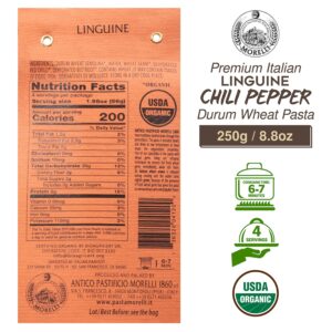 Morelli Red Chilli Linguine Pasta - Red Pepper Pasta with Wheat Germ - Italian Pasta from Italy - Naturally Flavored Pasta - Gourmet Pasta - NON GMO - ORGANIC - 8.8oz (250g) - Image 2