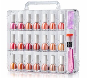 SUBAY Portable Nail Polish Organizer, Clear Double Side Nail Polish Holder,Gel Nail Storage for 48 Bottles with 6 Adjustable Dividers in Each Side Space Saver