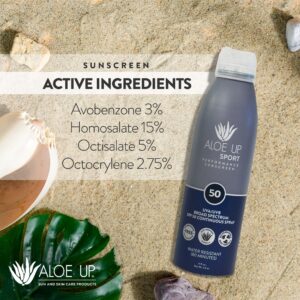 Aloe Up Sport Continuous Spray Sunscreen SPF 50 - Broad Spectrum UVA/UVB Sunscreen Protector for Face and Body - With Aloe Vera Gel - Fast Absorbing Sheer Formula - Reef Safe - Fragrance-Free - 6 Oz - Image 5