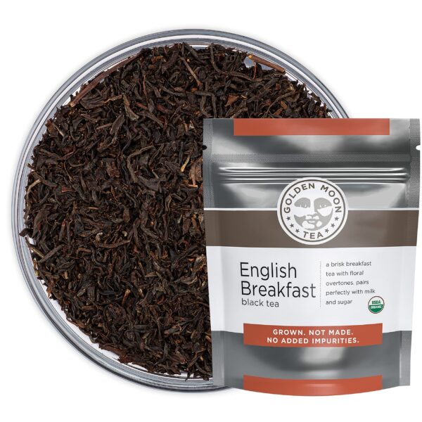 Golden Moon Tea Organic English Breakfast Black Tea - Loose Leaf, Non-GMO 4 Tea Blend - 1 Pound (192 Servings)
