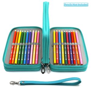 YOUSHARES 72 Slots Pencil Case - PU Leather Handy Multi-layer Large Zipper Pen Bag with Handle Strap for Colored/Watercolor Pencil (Turquoise) - Image 3