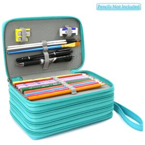 YOUSHARES 72 Slots Pencil Case - PU Leather Handy Multi-layer Large Zipper Pen Bag with Handle Strap for Colored/Watercolor Pencil (Turquoise) - Image 2