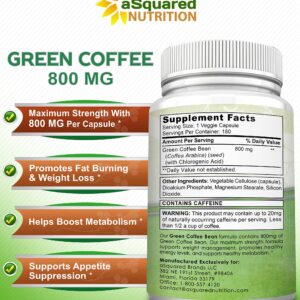 aSquared Nutrition Natural Green Coffee Bean Formula-180 Capsules-Max Strength GCA Antioxidant Cleanse for Pure Weight Loss, 800mg per Pill-Chlorogenic Acid-1600mg Daily Supplement, Healthy Fat Burner - Image 5