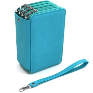 YOUSHARES 72 Slots Pencil Case - PU Leather Handy Multi-layer Large Zipper Pen Bag with Handle Strap for Colored/Watercolor Pencil (Turquoise) - Image 7