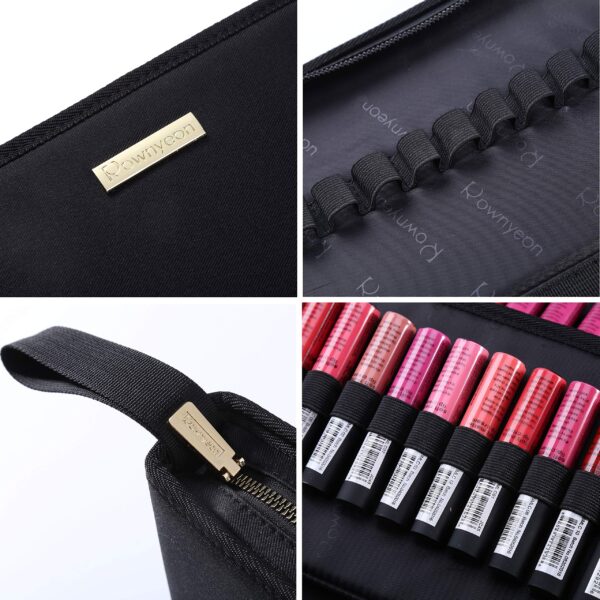 ROWNYEON Lipstick Organizer Bag Lipstick Holder Case 22 Slots Travel Lipstick Carrying Case Professional Makeup Artist Portable Storage Bag For Lip Gloss,Lipsticks-Black - Image 2
