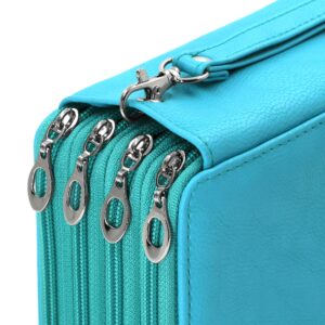 YOUSHARES 72 Slots Pencil Case - PU Leather Handy Multi-layer Large Zipper Pen Bag with Handle Strap for Colored/Watercolor Pencil (Turquoise) - Image 5