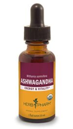 Herb Pharm Certified Organic Ashwagandha Extract for Energy and Vitality, Grain, Organic Cane Alcohol, 1 Ounce