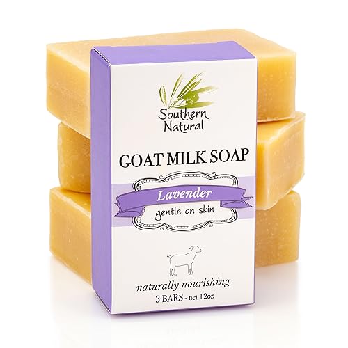 Southern Natural Goat Milk Soap Bar - Lavender 3 Pack - Gentle For Dry, Sensitive Skin. Natural Handmade Soap For Women, Men, Kids & Baby. Great For Face & Body.