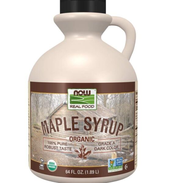 NOW Foods, Certified Organic Maple Syrup, Grade A Dark Color, Certified Non-GMO, Pure, Robust Taste, 64-Ounce