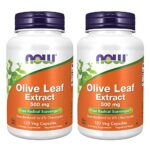 Now Foods Olive Leaf Extract 500mg Standardized to 6% Oleuropein, 120 Vcaps (2 Pack)