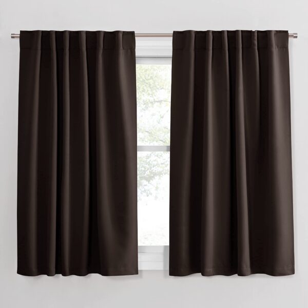 PONY DANCE Window Treatments Curtains - Blackout Drapery Thermal Insulated Curtain Panels with Back Tab Light Block for Bedroom Bathroom/Kitchen, 52 x 54 Inches, Brown, 2 Pieces
