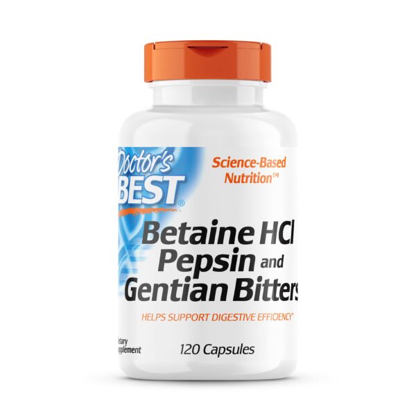 Doctor's Best Betaine HCI Pepsin & Gentian Bitters, Digestive Enzymes for Protein Breakdown & Absorption, Non-GMO, Gluten Free, 120 Caps, Original Version