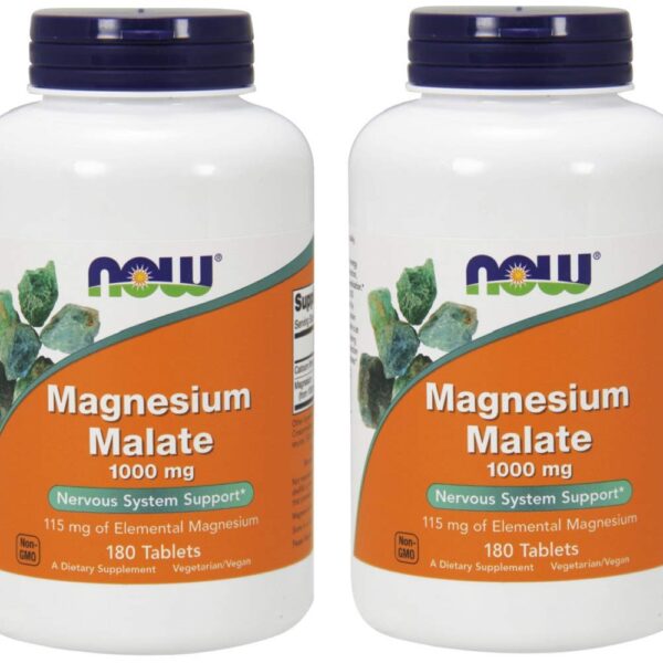 NOW Magnesium Malate 1000mg, 180 Tablets (Pack of 2)