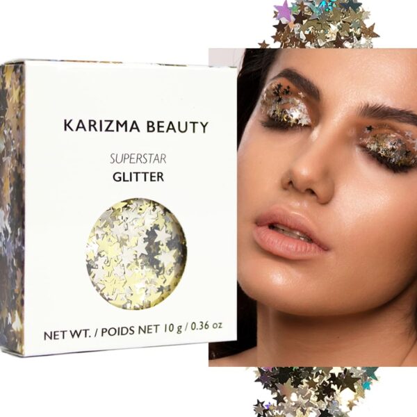 KARIZMA Superstar Glitter. 10g Chunky Face Glitter, Hair Glitter, Eye Glitter and Body Glitter for Women. Rave Glitter, Festival Accessories, Cosmetic Glitter Makeup. Loose Glitter Set