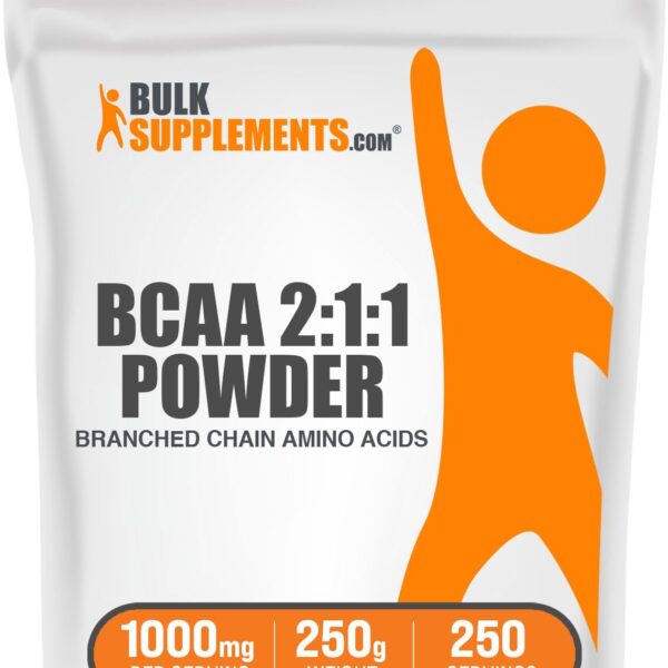 BulkSupplements.com BCAA 2:1:1 Powder - Branched Chain Amino Acids, BCAA Supplement, BCAAs Amino Acids Powder - Unflavored & Gluten Free, 1000mg per Serving, 250g (8.8 oz) (Pack of 1)