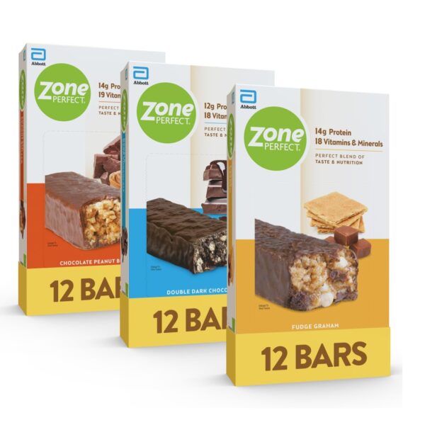 ZonePerfect Protein Bars, 12-14g Protein, 18-19 Vitamins & Minerals, Nutritious Snack Bar, Double Dark Chocolate, Fudge Graham, Chocolate Peanut Butter, 36 Bars