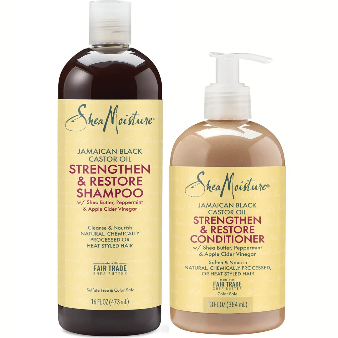 Version 1.0.0 Shea Moisture Jamaican Black Castor Oil Clarifying Shampoo & Conditioner - Strengthen & Restore Sulfate-Free Shampoo & Conditioner Set with Shea Butter, ACV, and Peppermint Oil for Hair (2 Piece Set) - Image 1