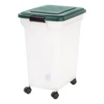 IRIS USA WeatherPro Airtight Dog Food Storage Container, Up to 42 lbs, Attachable Wheels, For Dog Cat Bird and Other Pet Food Storage Bin, Keep Fresh, Translucent Body, Green