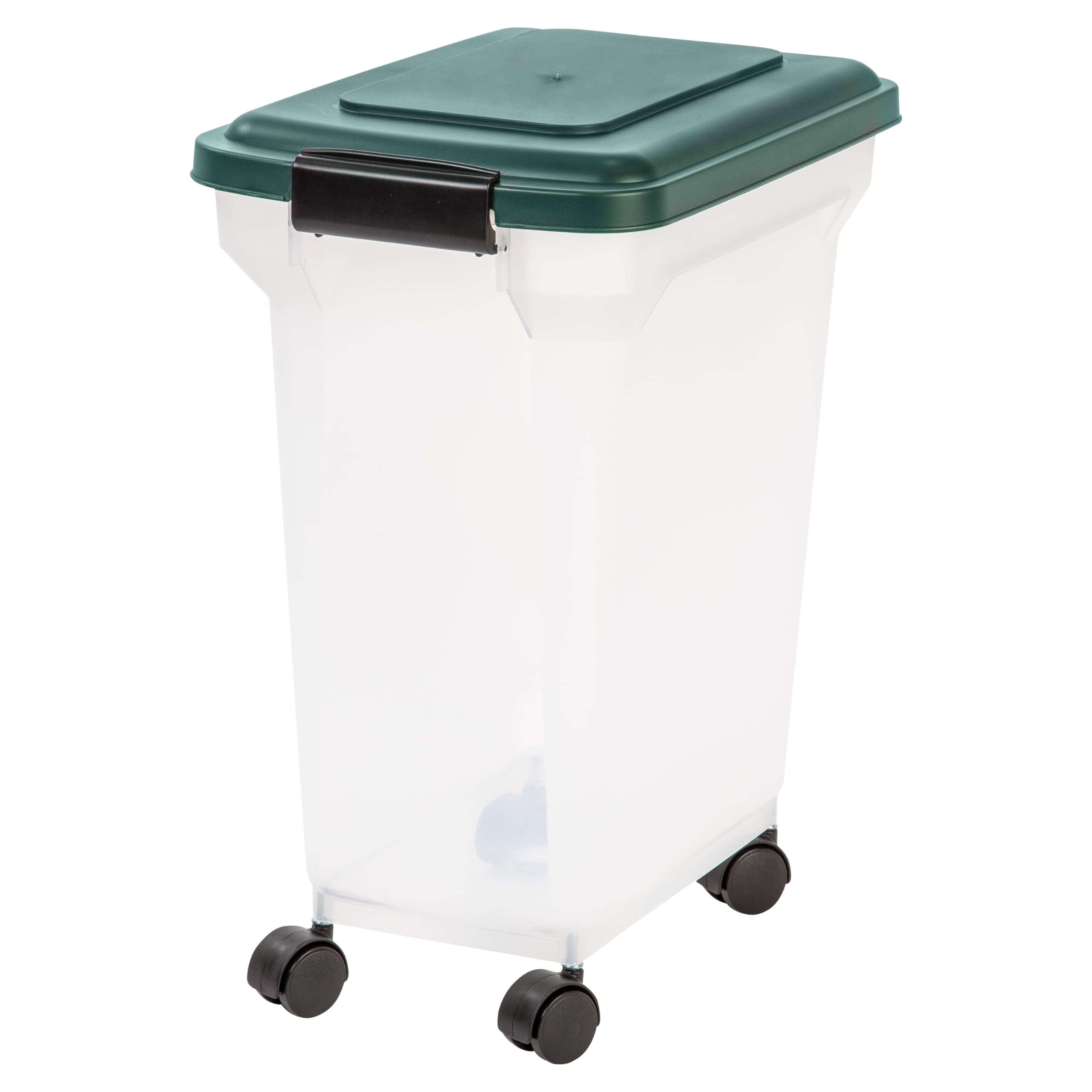 61oQTMVs4vL.jpg IRIS USA WeatherPro Airtight Dog Food Storage Container, Up to 22 lbs, Attachable Wheels, For Dog Cat Bird and Other Pet Food Storage Bin, Keep Fresh, Translucent Body, Green - Image 1